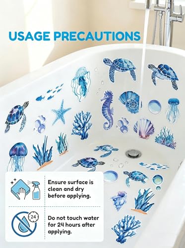 Non-Slip Bathtub Stickers - 26 Pcs Turtle Safety Shower Decals with Scraper