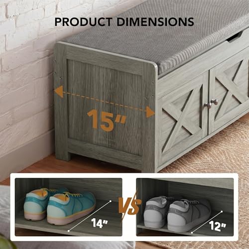 39-Inch Shoe Storage Bench with Cushioned Seat and Hidden Cabinet