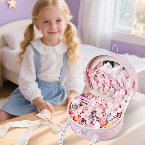 Girls Princess Jewelry Box with Mirror and Hair Accessories Set