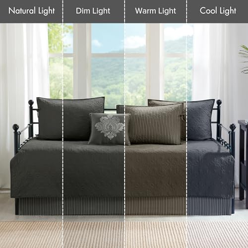 Reversible Daybed Cover Set - 6-Piece Quilted Cotton Bedding, Dark Grey