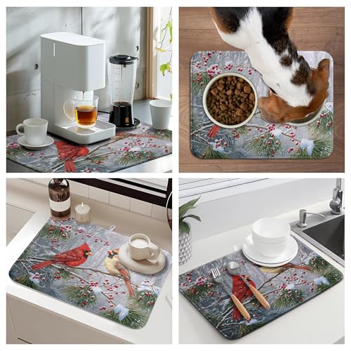 Winter Cardinal Dish Drying Mat Christmas Snowflake Kitchen Counter Large Absorbent Microfiber Reusable 18x24 in – Variation of THIS listing