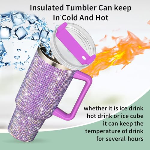 Lilac 40oz Glitter Tumbler with Handle & Straw – Rhinestones Bling Cup