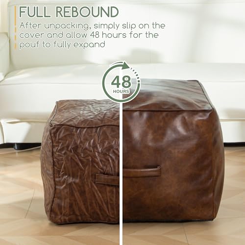 Square PU Leather Pouf Ottoman - 20x14 Inch Footrest Foot Stool
