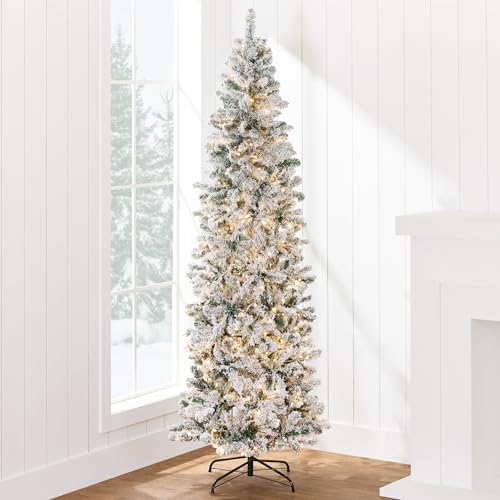 6ft Pre-Lit Flocked Pencil Artificial Christmas Tree with 250 Lights