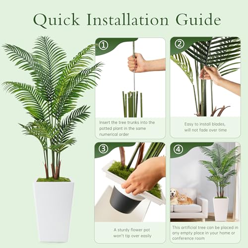 6FT Artificial Palm Tree in White Planter - Realistic Indoor Decor