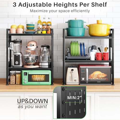 3-Tier Expandable Microwave Stand, Adjustable Heavy Duty Kitchen Counter Shelf