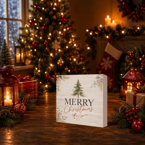 Farmhouse Christmas Decor Merry Christmas Wooden Sign with Tree Design