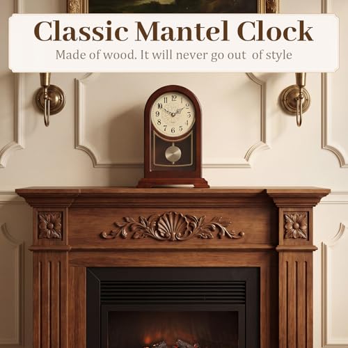 Tondiamo Wooden Mantel Clock with Chime & Silent Quartz Movement