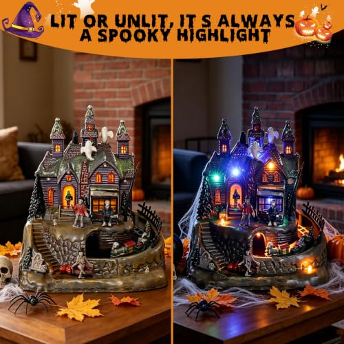 Animated Halloween Village Haunted House with Moving Train and LED Lights