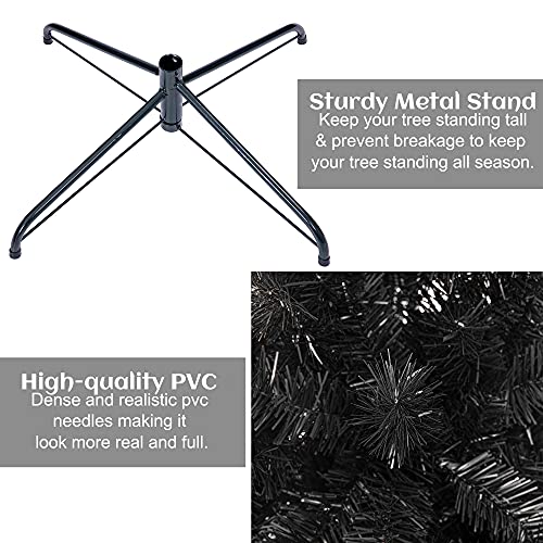 6 Ft Black Artificial Christmas Tree with Metal Stand & 1000 PVC Tips