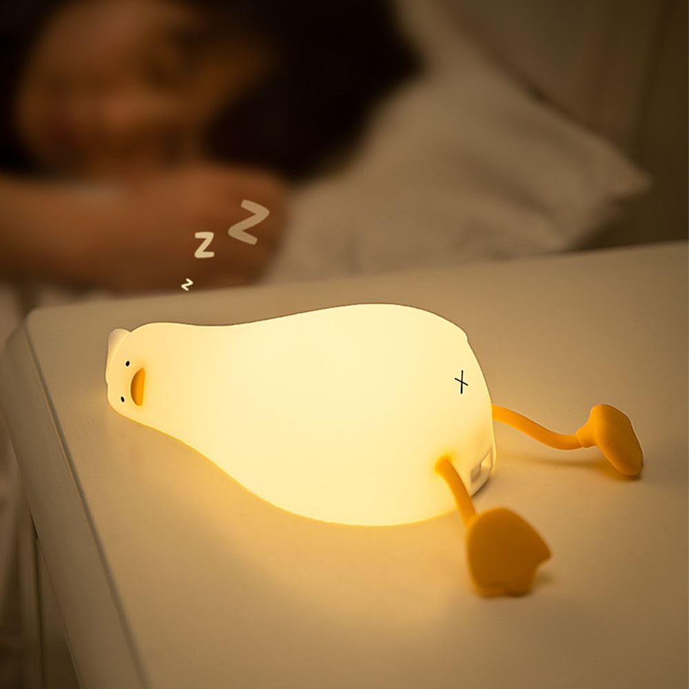 VOIDEAN Duck Night Light Silicone, Lying Flat Duck Night Lamp, Kids Room Decor Atmosphere Night Light, Baby Nursing Bedside Touch Lamp，Rechargeable and Dimmable LED Light, Cute Christmas Gift.
