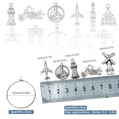 Travel Themed Wine Glass Charms 17 pcs - Party Drink Markers & Decorations