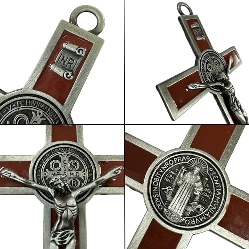 St. Benedict Metal Wall Cross - 5-Inch Antique Silver Enamel Crucifix
