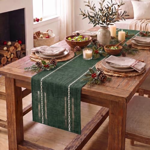 Artoid Mode Green Embroidered Farmhouse Table Runner 13 x 48 Inch for Holiday & Rustic Decor