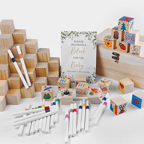 78-Piece Baby Shower Guest Activity Kit with Wooden Blocks and Paint Pens