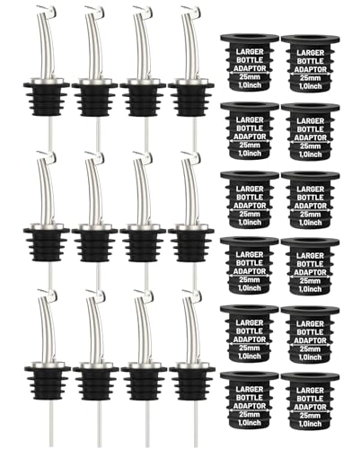 KIBARTOL 12 Silver Flip Top Liquor Bottle Pourers with Adapters for Large & Small Bottles