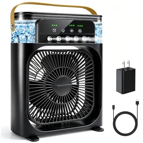 Portable Mini Evaporative Air Cooler with 5 Spray Nozzles and LED Light
