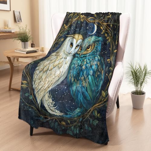 Whimsical Moonlit Owl Blanket 60x80 Inches Cozy Plush Throw for Couch & Bed - Gift for Women, Kids, Adults