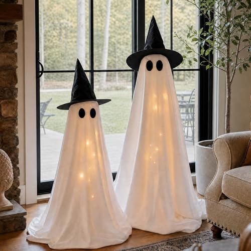 2-Pack Light Up Halloween Standing Ghost Decor with Tripod Lights
