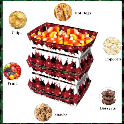 Christmas Snowflake Paper Food Trays Pack of 50 - No Folding, 2Lb Capacity, Multicolor Plaid Design