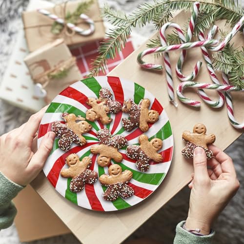 100 Pack Christmas Candy Paper Plates - 9 Inch Disposable Holiday Dinnerware, Red & Green