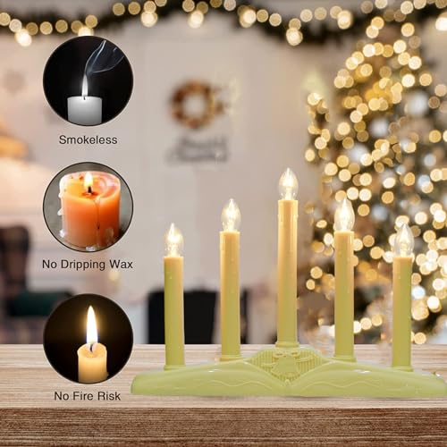 Doratale 5-Light Ivory Electric Christmas Window Candle Lamp with 6 C7 Bulbs - 3 Feet Cord, Holiday Decor