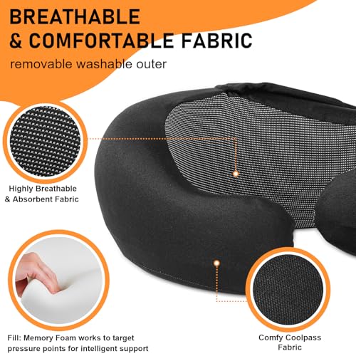 Hooded Memory Foam Travel Neck Pillow Set with Eye Mask & Earplugs