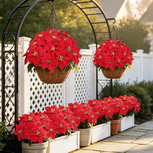 Artificial Christmas Poinsettia Flowers Set - Red, 4 Bundles, 20 Blooms