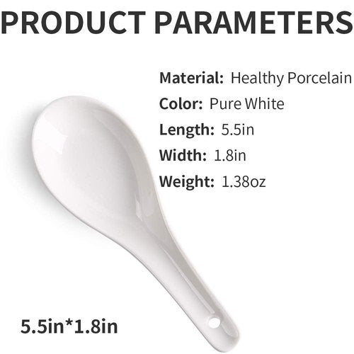 HAPPY KIT Asian Soup Spoons Set of 12, Ceramic Ramen Spoons Set Proper for Corelle Pho Miso Wonton Ramen Dumpling Macaron Dishwasher & Oven Safe