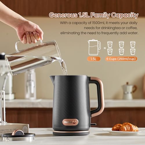 1.5L Electric Tea Kettle, Double Wall Stainless Steel Fast Boil Water Boiler