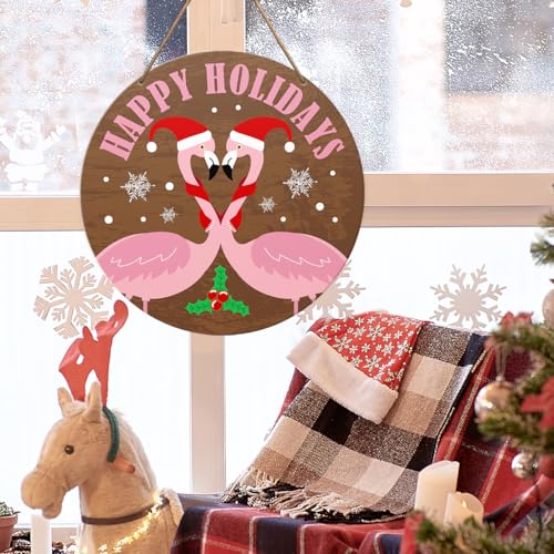 Afro Christmas Flamingo Sign for Front Door – Wooden Merry Christmas Decor (10.2 x 10.2 in) by Yousheager