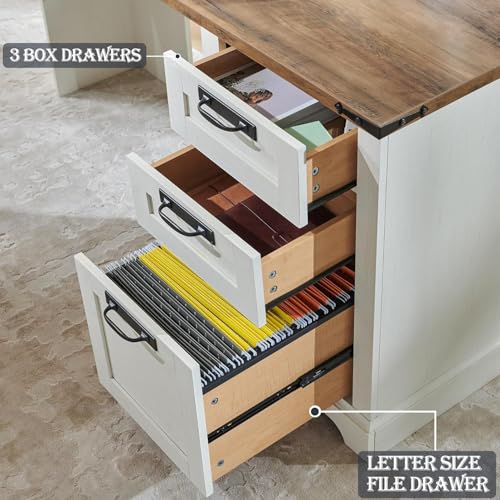 60-Inch L-Shaped Executive Desk with Hutch, Farmhouse Storage Computer Desk