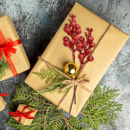 Jremreo 24 Pack 9 Inch Glitter Berry Stems – 15 Berries per Stem, Red Christmas Tree Ornaments & DIY Wreath
