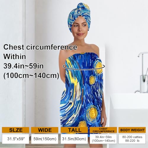 Starry Night Spa Bath Wrap Towel Set with Hair Turban (Blue & Yellow)