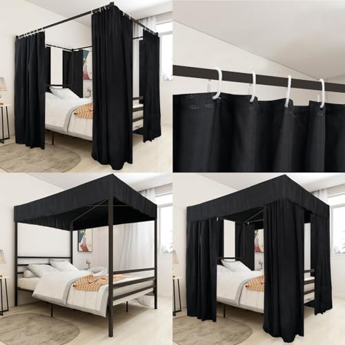 Blackout 4 Corner Post Queen Bed Canopy Curtains with Hooks - Black