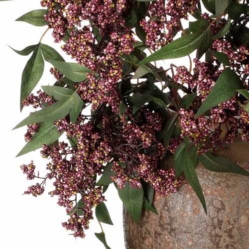 35-Inch Artificial Berry Stems - Gray Purple Fall Decor, 3 Pack
