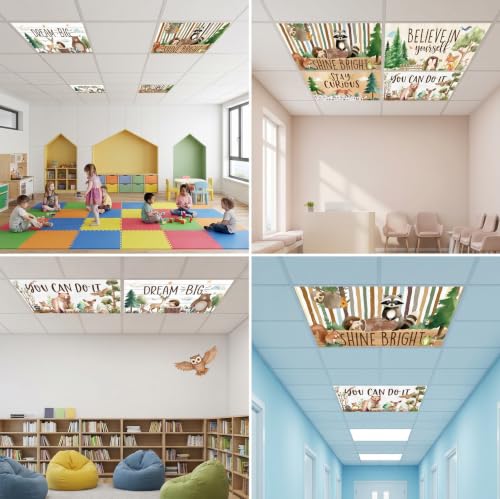 6-Pack Jungle Animal Magnetic Fluorescent Light Covers for 4x2 Ft Ceilings