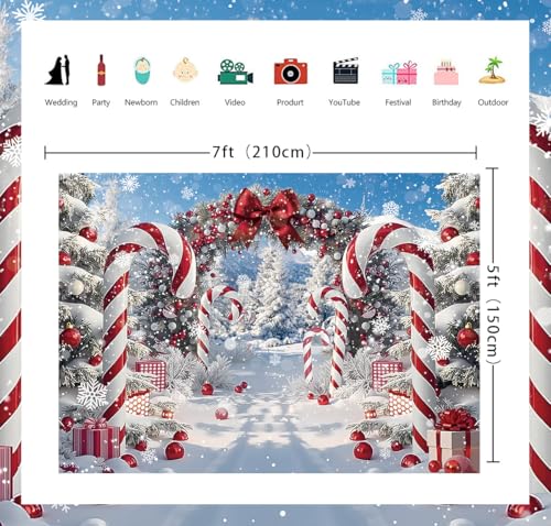 7x5ft Merry Christmas Candy Cane Backdrop for Photography, APDECCLK