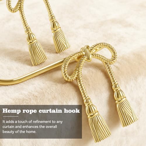 Gold Brass Bow Curtain Holdbacks, Set of 2 Decorative Wall-Mounted Hooks