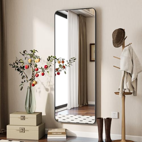 56" x 21" Full Length Floor Mirror, Aluminum Alloy Frame - Black