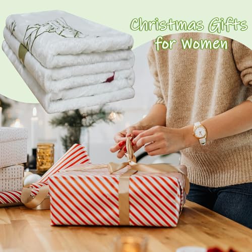 Wefrea Christmas Throw Blanket with Holiday Tree Design - White, Green, Red, 50x60 inches