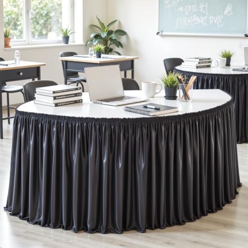 Wish Care 6ft Black Satin Rectangular Table Skirt for Classroom & Events - Size 72 x 30 Inches