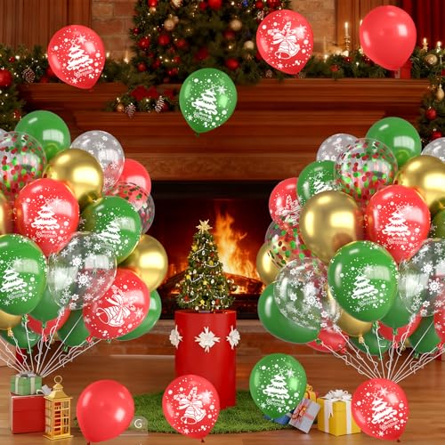 FEYG 30PC Christmas Balloons Kit - 12 Inch Red Green Gold Holiday Decorations