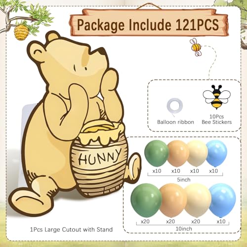 Large 27.5-Inch Bear Party Cutout Prop with Balloons and Bee Stickers