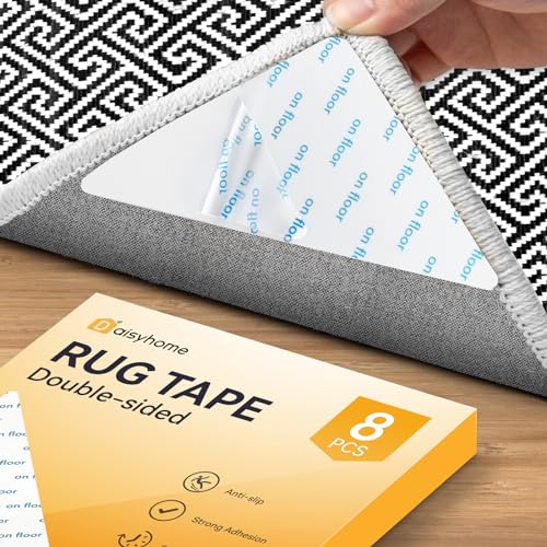 12PCS Anti-Slip Rug Tape Grippers for Hardwood Floors, Reusable Rug Stickers