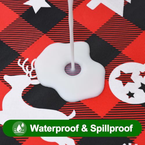 Smiry 60x120 inch Christmas Table Cloth with Flannel Backing - Reindeer/Tree/Snowflake Pattern, Waterproof Vinyl