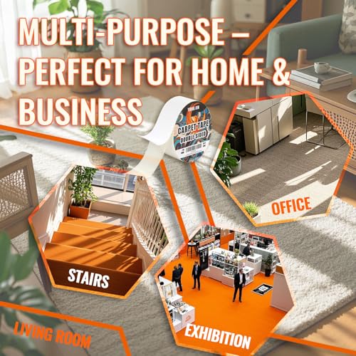 Heavy-Duty Double Sided Carpet Tape - 2 Inch x 10 Yards, Rug Grip