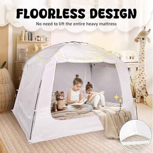Indoor Blackout Bed Tent with String Lights - 4-Door Privacy Sleep Canopy