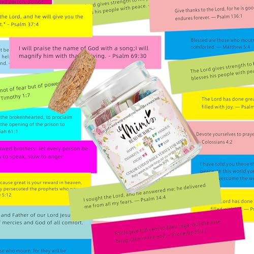 Mimi Gifts Read Me When Bible Verse Jar - 90 Color-Coded Scripture Cards, Inspirational Glass Jar for Mimi