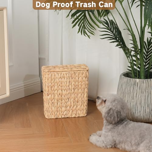 Natural Wicker Trash Can with Lid 3-Gallon Water Hyacinth Waste Basket